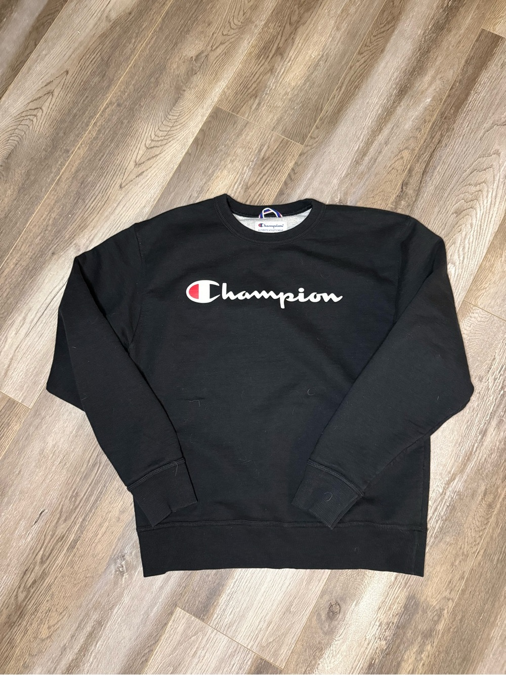 Champion Black Crewneck Sweatshirt with White Script Logo